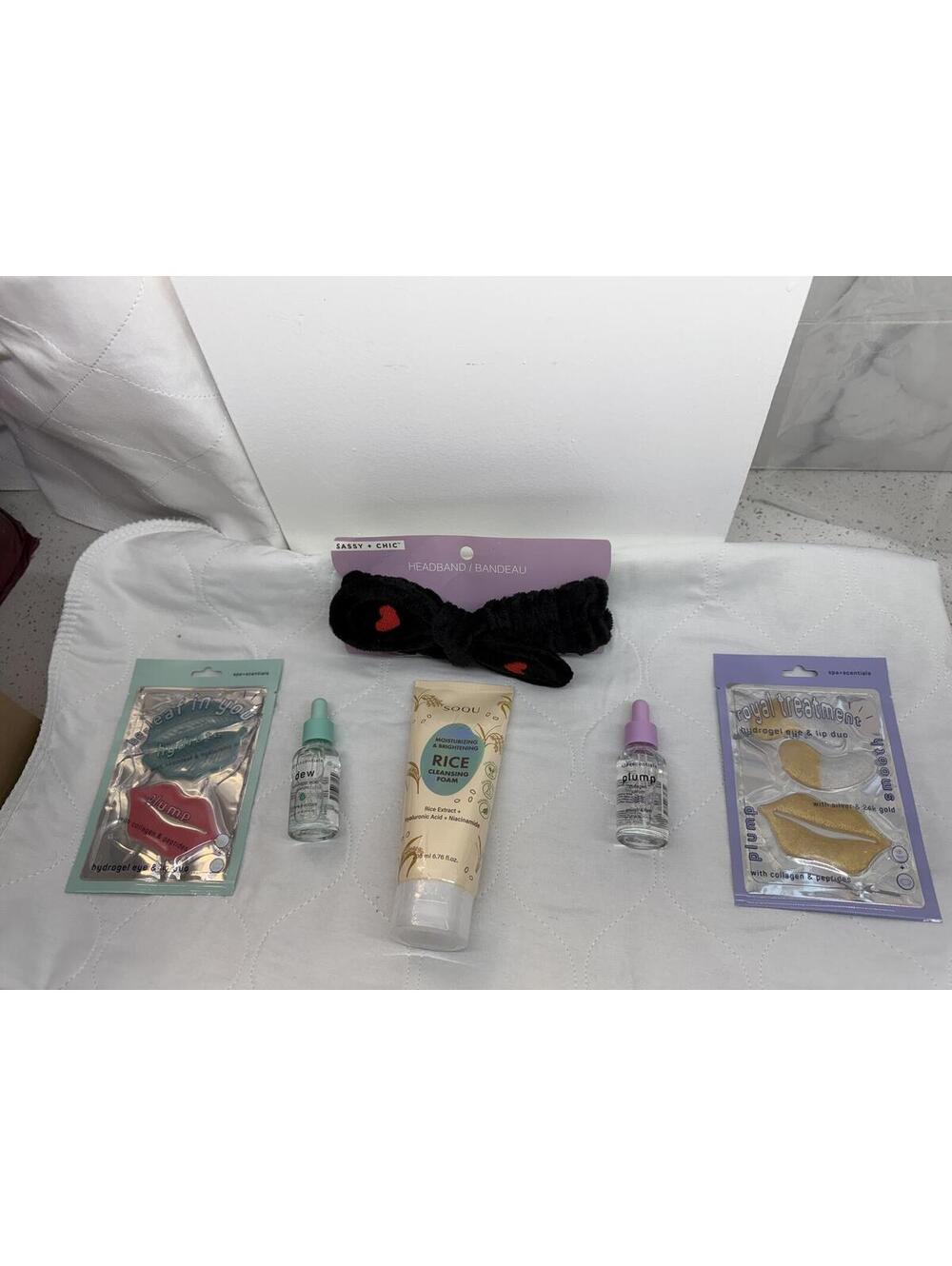 7pc Skincare & Beauty Set with Spa Headband Rice Cleansing Foam 2 Serums - NEW